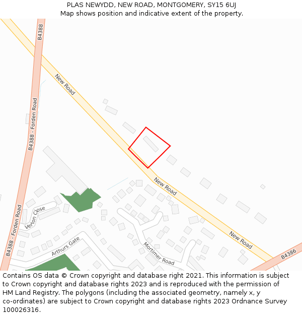 PLAS NEWYDD, NEW ROAD, MONTGOMERY, SY15 6UJ: Location map and indicative extent of plot
