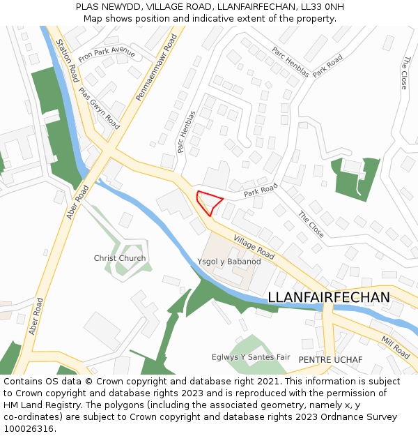PLAS NEWYDD, VILLAGE ROAD, LLANFAIRFECHAN, LL33 0NH: Location map and indicative extent of plot