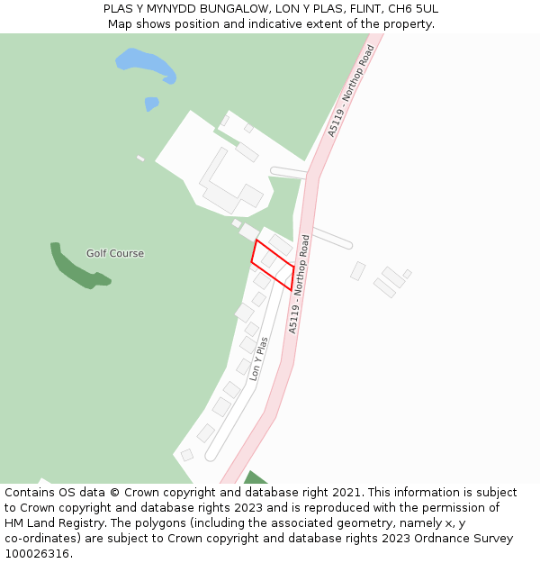 PLAS Y MYNYDD BUNGALOW, LON Y PLAS, FLINT, CH6 5UL: Location map and indicative extent of plot