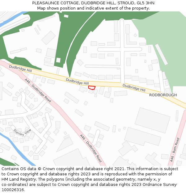 PLEASAUNCE COTTAGE, DUDBRIDGE HILL, STROUD, GL5 3HN: Location map and indicative extent of plot