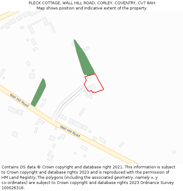 PLECK COTTAGE, WALL HILL ROAD, CORLEY, COVENTRY, CV7 8AH: Location map and indicative extent of plot