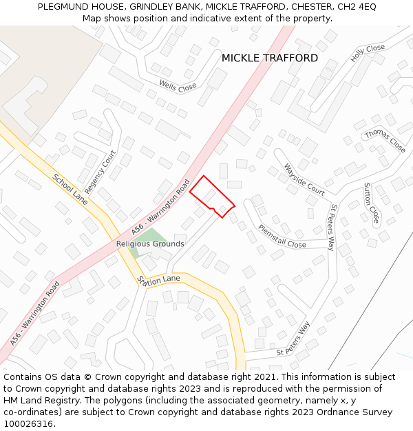 PLEGMUND HOUSE, GRINDLEY BANK, MICKLE TRAFFORD, CHESTER, CH2 4EQ: Location map and indicative extent of plot