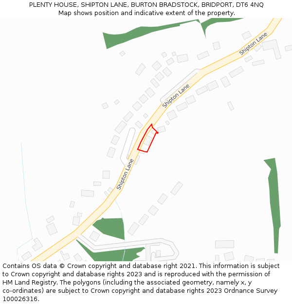 PLENTY HOUSE, SHIPTON LANE, BURTON BRADSTOCK, BRIDPORT, DT6 4NQ: Location map and indicative extent of plot