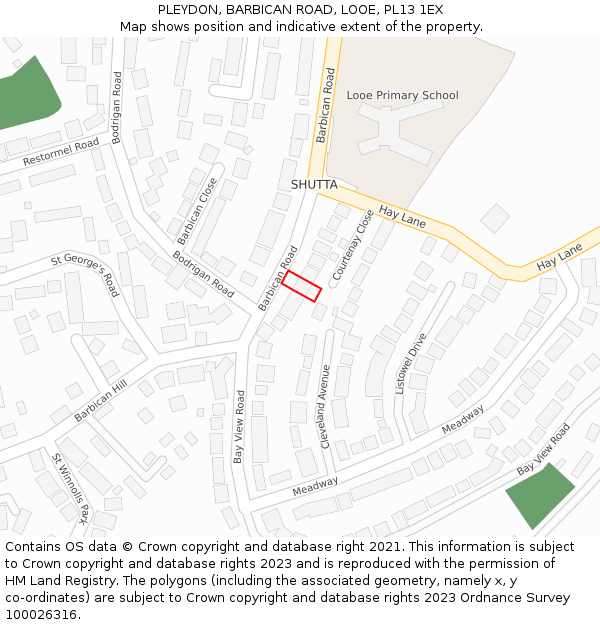 PLEYDON, BARBICAN ROAD, LOOE, PL13 1EX: Location map and indicative extent of plot