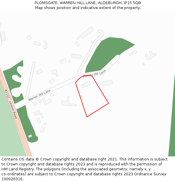 PLOMSGATE, WARREN HILL LANE, ALDEBURGH, IP15 5QB: Location map and indicative extent of plot