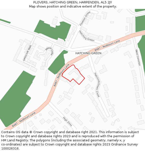 PLOVERS, HATCHING GREEN, HARPENDEN, AL5 2JY: Location map and indicative extent of plot