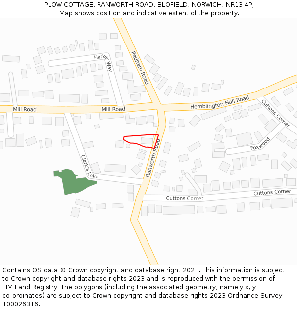 PLOW COTTAGE, RANWORTH ROAD, BLOFIELD, NORWICH, NR13 4PJ: Location map and indicative extent of plot