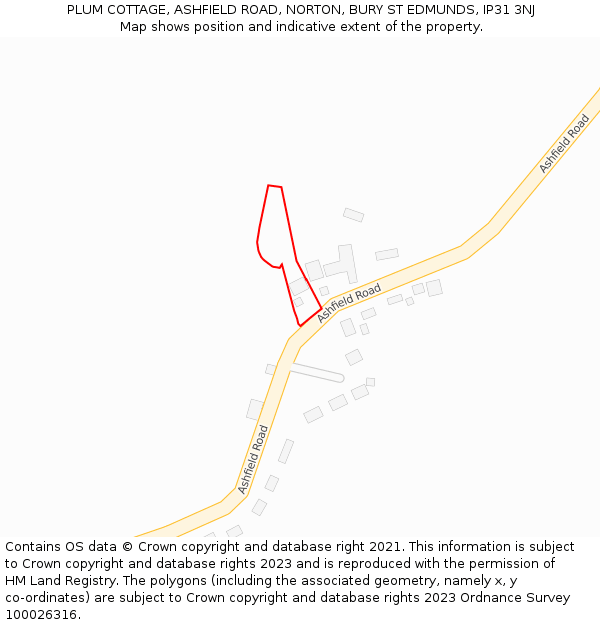 PLUM COTTAGE, ASHFIELD ROAD, NORTON, BURY ST EDMUNDS, IP31 3NJ: Location map and indicative extent of plot