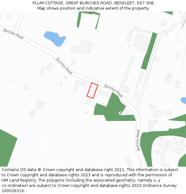 PLUM COTTAGE, GREAT BURCHES ROAD, BENFLEET, SS7 3NE: Location map and indicative extent of plot