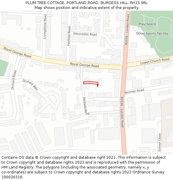 PLUM TREE COTTAGE, PORTLAND ROAD, BURGESS HILL, RH15 9RL: Location map and indicative extent of plot