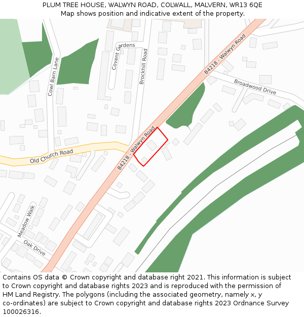 PLUM TREE HOUSE, WALWYN ROAD, COLWALL, MALVERN, WR13 6QE: Location map and indicative extent of plot