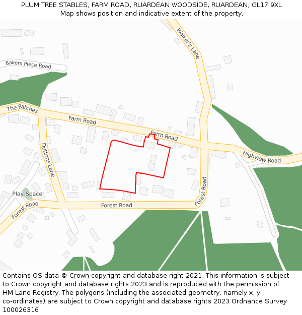 PLUM TREE STABLES, FARM ROAD, RUARDEAN WOODSIDE, RUARDEAN, GL17 9XL: Location map and indicative extent of plot