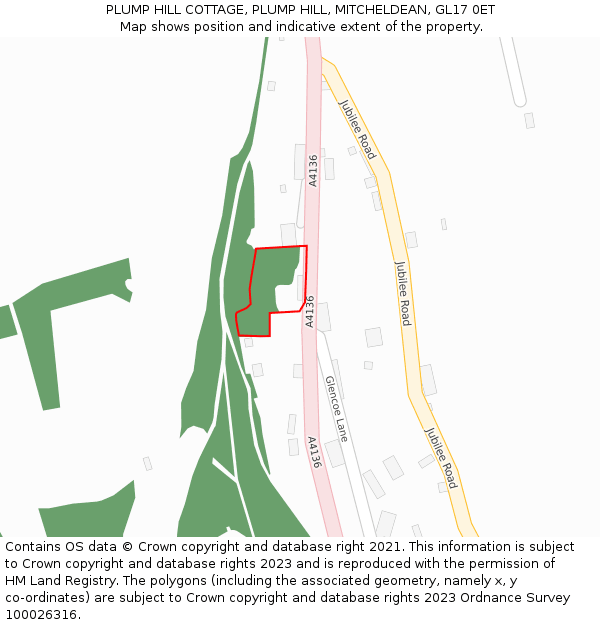 PLUMP HILL COTTAGE, PLUMP HILL, MITCHELDEAN, GL17 0ET: Location map and indicative extent of plot