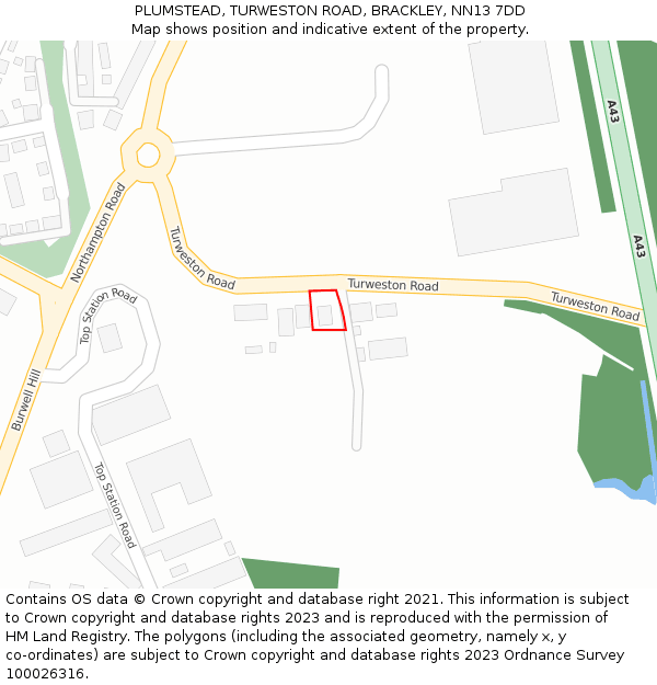 PLUMSTEAD, TURWESTON ROAD, BRACKLEY, NN13 7DD: Location map and indicative extent of plot