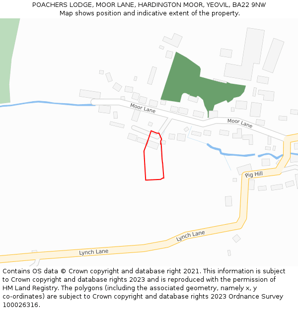 POACHERS LODGE, MOOR LANE, HARDINGTON MOOR, YEOVIL, BA22 9NW: Location map and indicative extent of plot