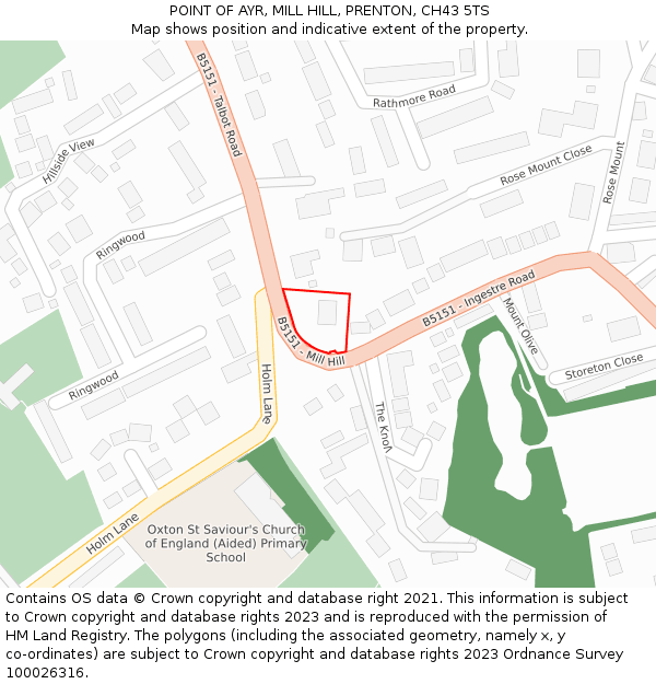 POINT OF AYR, MILL HILL, PRENTON, CH43 5TS: Location map and indicative extent of plot