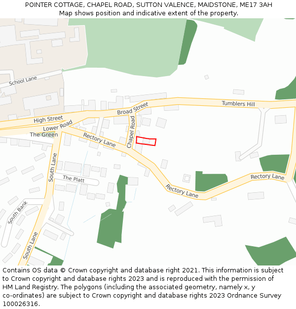 POINTER COTTAGE, CHAPEL ROAD, SUTTON VALENCE, MAIDSTONE, ME17 3AH: Location map and indicative extent of plot