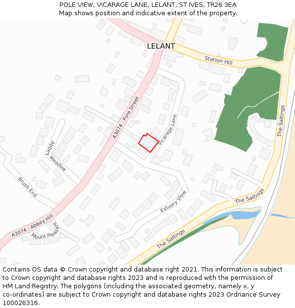 POLE VIEW, VICARAGE LANE, LELANT, ST IVES, TR26 3EA: Location map and indicative extent of plot