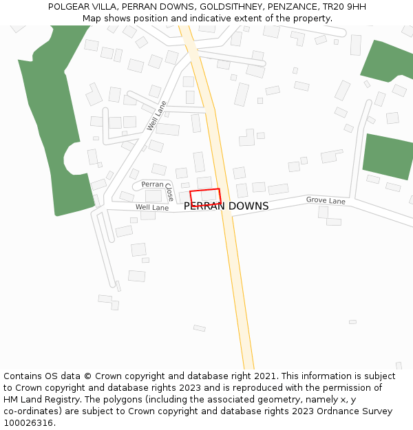 POLGEAR VILLA, PERRAN DOWNS, GOLDSITHNEY, PENZANCE, TR20 9HH: Location map and indicative extent of plot