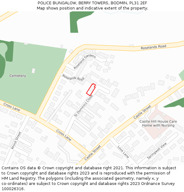 POLICE BUNGALOW, BERRY TOWERS, BODMIN, PL31 2EF: Location map and indicative extent of plot