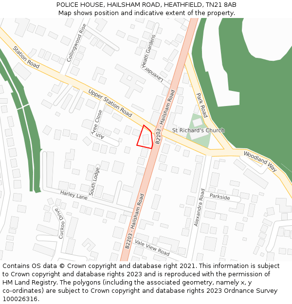 POLICE HOUSE, HAILSHAM ROAD, HEATHFIELD, TN21 8AB: Location map and indicative extent of plot