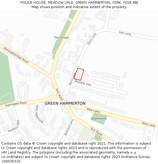 POLICE HOUSE, MEADOW VALE, GREEN HAMMERTON, YORK, YO26 8BJ: Location map and indicative extent of plot