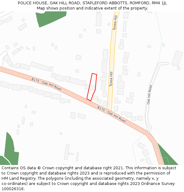 POLICE HOUSE, OAK HILL ROAD, STAPLEFORD ABBOTTS, ROMFORD, RM4 1JL: Location map and indicative extent of plot