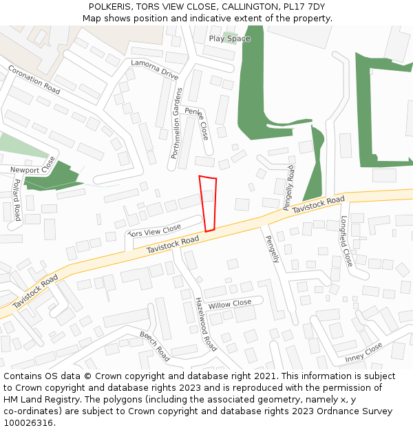 POLKERIS, TORS VIEW CLOSE, CALLINGTON, PL17 7DY: Location map and indicative extent of plot