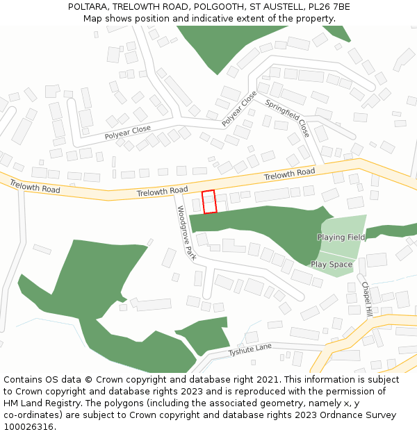 POLTARA, TRELOWTH ROAD, POLGOOTH, ST AUSTELL, PL26 7BE: Location map and indicative extent of plot