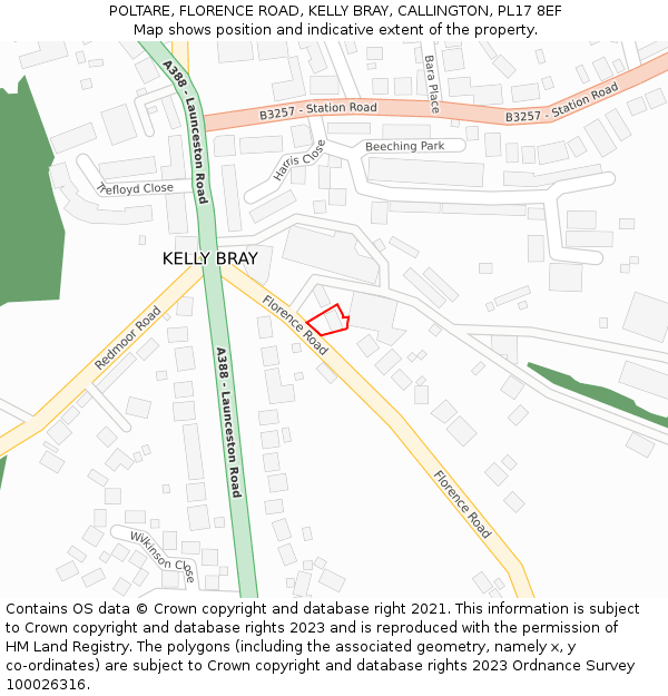 POLTARE, FLORENCE ROAD, KELLY BRAY, CALLINGTON, PL17 8EF: Location map and indicative extent of plot