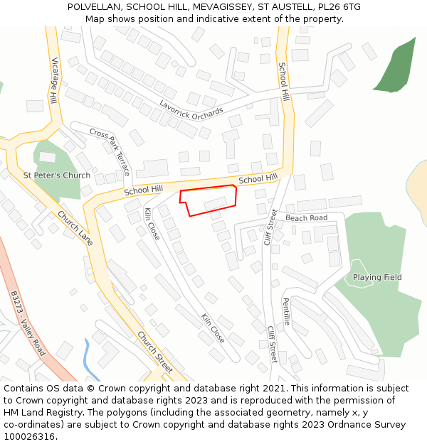 POLVELLAN, SCHOOL HILL, MEVAGISSEY, ST AUSTELL, PL26 6TG: Location map and indicative extent of plot