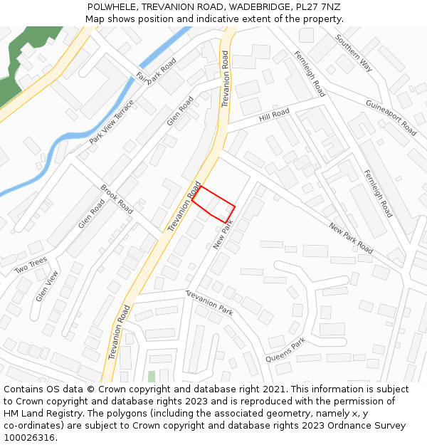 POLWHELE, TREVANION ROAD, WADEBRIDGE, PL27 7NZ: Location map and indicative extent of plot