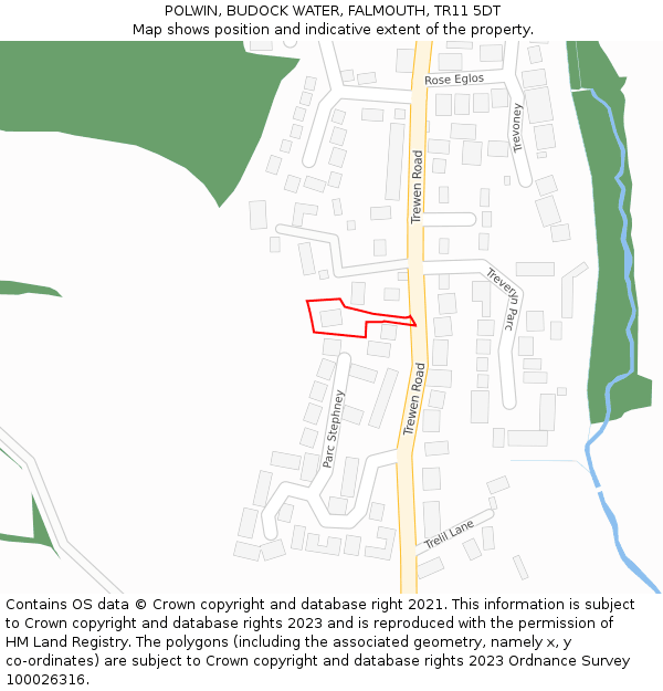 POLWIN, BUDOCK WATER, FALMOUTH, TR11 5DT: Location map and indicative extent of plot