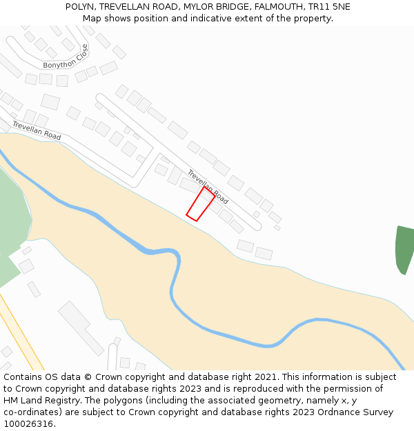 POLYN, TREVELLAN ROAD, MYLOR BRIDGE, FALMOUTH, TR11 5NE: Location map and indicative extent of plot