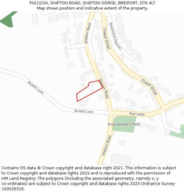POLYZOA, SHIPTON ROAD, SHIPTON GORGE, BRIDPORT, DT6 4LT: Location map and indicative extent of plot