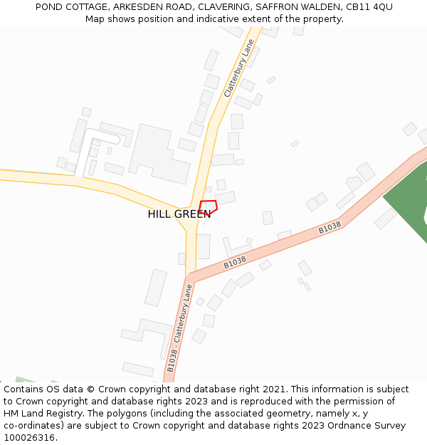 POND COTTAGE, ARKESDEN ROAD, CLAVERING, SAFFRON WALDEN, CB11 4QU: Location map and indicative extent of plot