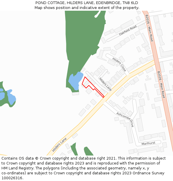 POND COTTAGE, HILDERS LANE, EDENBRIDGE, TN8 6LD: Location map and indicative extent of plot