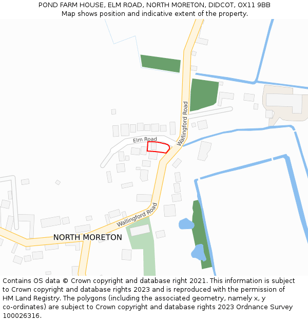 POND FARM HOUSE, ELM ROAD, NORTH MORETON, DIDCOT, OX11 9BB: Location map and indicative extent of plot