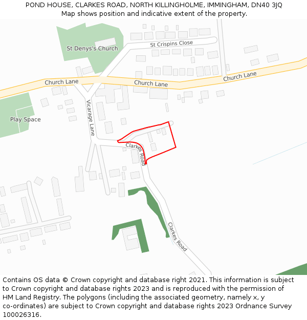 POND HOUSE, CLARKES ROAD, NORTH KILLINGHOLME, IMMINGHAM, DN40 3JQ: Location map and indicative extent of plot