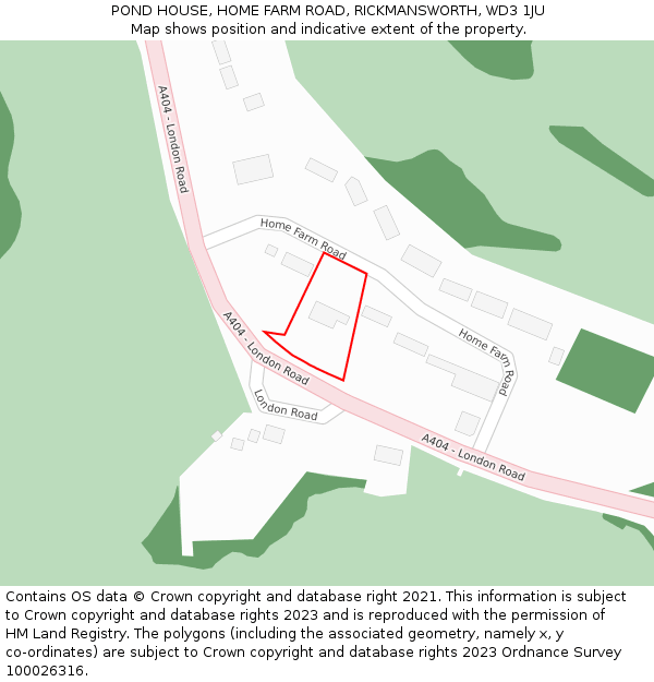 POND HOUSE, HOME FARM ROAD, RICKMANSWORTH, WD3 1JU: Location map and indicative extent of plot