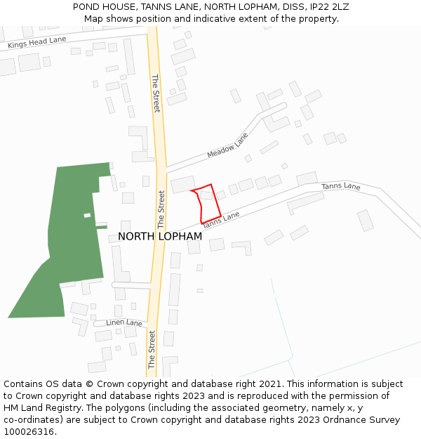 POND HOUSE, TANNS LANE, NORTH LOPHAM, DISS, IP22 2LZ: Location map and indicative extent of plot