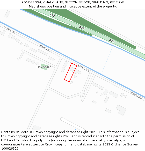 PONDEROSA, CHALK LANE, SUTTON BRIDGE, SPALDING, PE12 9YF: Location map and indicative extent of plot