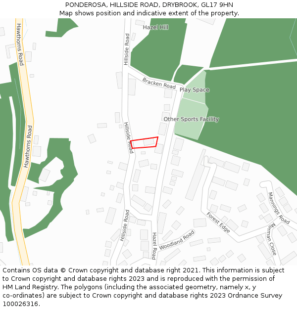 PONDEROSA, HILLSIDE ROAD, DRYBROOK, GL17 9HN: Location map and indicative extent of plot