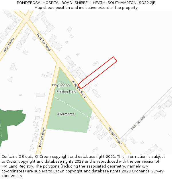 PONDEROSA, HOSPITAL ROAD, SHIRRELL HEATH, SOUTHAMPTON, SO32 2JR: Location map and indicative extent of plot