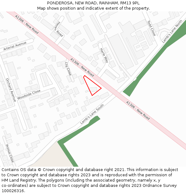 PONDEROSA, NEW ROAD, RAINHAM, RM13 9PL: Location map and indicative extent of plot