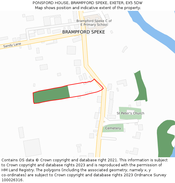 PONSFORD HOUSE, BRAMPFORD SPEKE, EXETER, EX5 5DW: Location map and indicative extent of plot