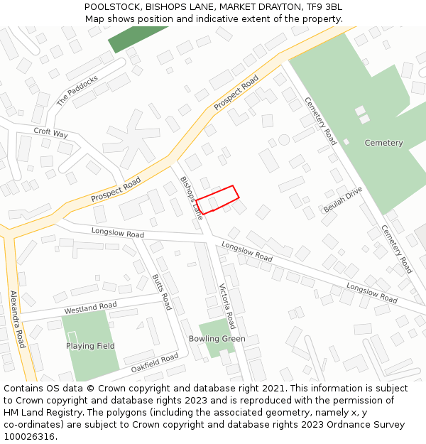 POOLSTOCK, BISHOPS LANE, MARKET DRAYTON, TF9 3BL: Location map and indicative extent of plot