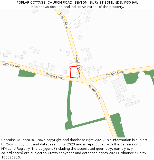 POPLAR COTTAGE, CHURCH ROAD, BEYTON, BURY ST EDMUNDS, IP30 9AL: Location map and indicative extent of plot
