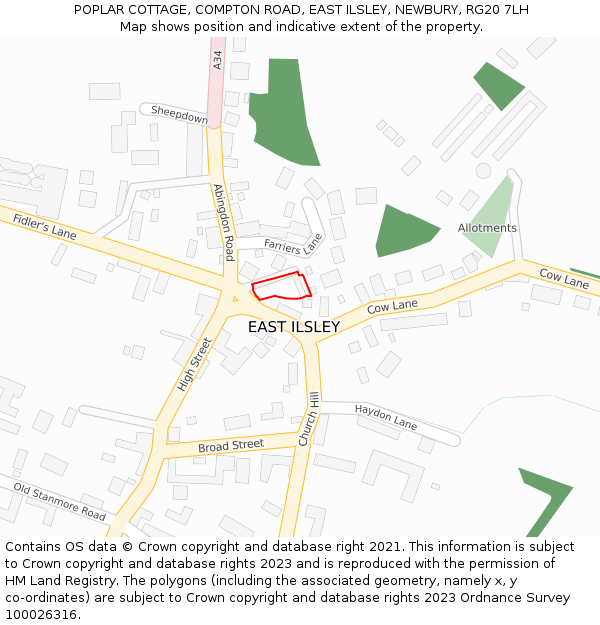 POPLAR COTTAGE, COMPTON ROAD, EAST ILSLEY, NEWBURY, RG20 7LH: Location map and indicative extent of plot