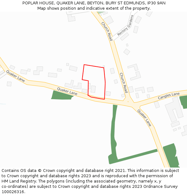 POPLAR HOUSE, QUAKER LANE, BEYTON, BURY ST EDMUNDS, IP30 9AN: Location map and indicative extent of plot